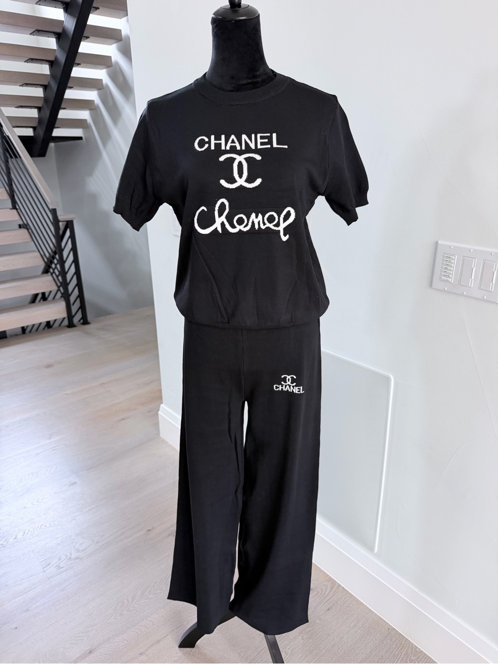 Black Wide-Leg Pants & Tee Two Piece Matching Set size S